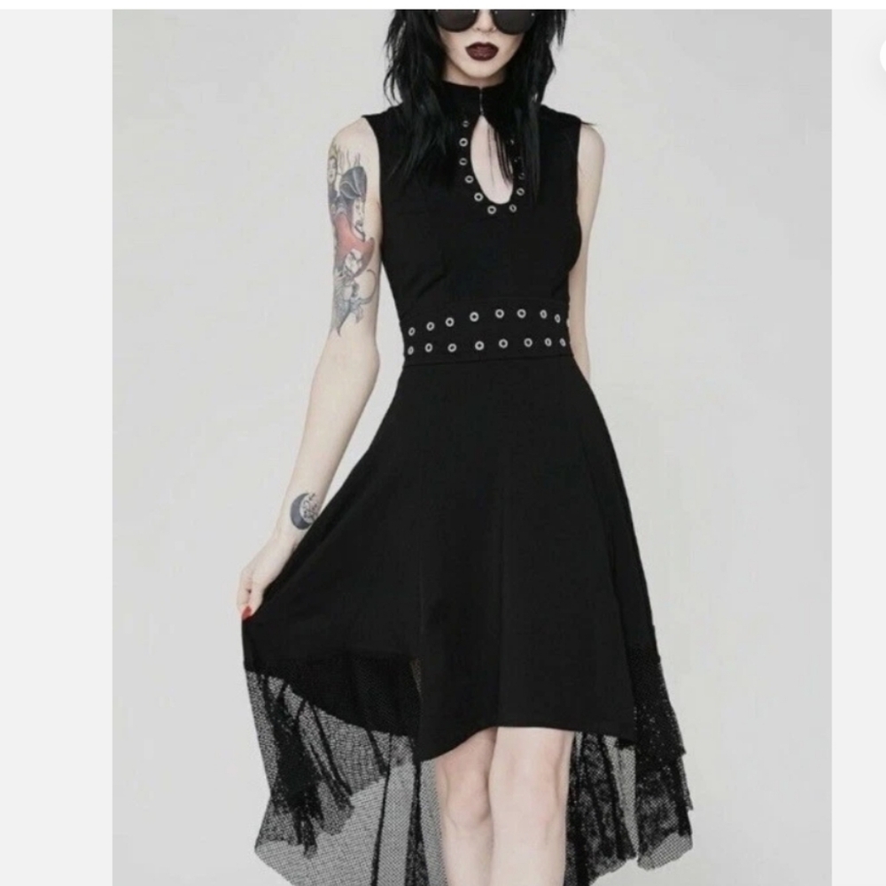 RARE Tripp NYC Goth Grommet Keyhole Vampire Hi Low Dress Black Whimsigoth XL